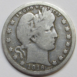 1916 Barber Quarter - antique final year of issue Amerian silver quarter