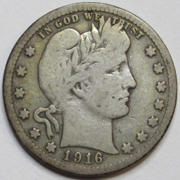 1916 D Barber Quarter - antique better condition American silver quarter