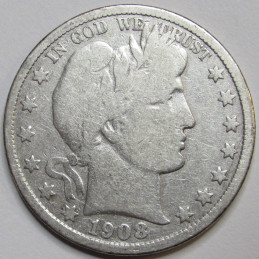 1908 D Barber Half Dollar - antique Denver mintmark American silver coin