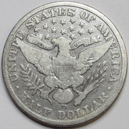 1908 D Barber Half Dollar - antique Denver mintmark American silver coin