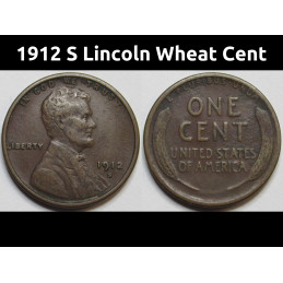 1912 S Lincoln Wheat Cent - antique San Francisco mintmark penny