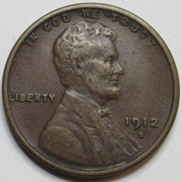 1912 S Lincoln Wheat Cent - antique San Francisco mintmark penny