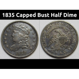 1835 Capped Bust Half Dime - antique small early American five cent silver coin