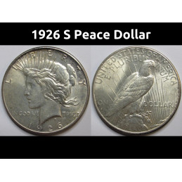 1926 S Peace Dollar - antique better date uncirculated American silver dollar