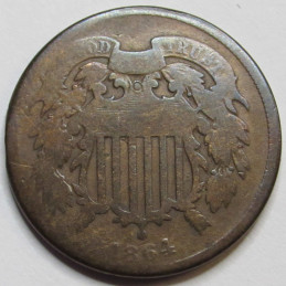 1864 Two Cent Piece - antique Civil War era copper odd denomination coin