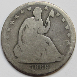 1869 S Seated Liberty Half Dollar - antique Reconstruction era San Francisco mintmark silver coin