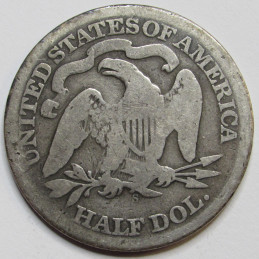1869 S Seated Liberty Half Dollar - antique Reconstruction era San Francisco mintmark silver coin