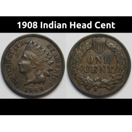1908 Indian Head Cent - antique later date better condition penny