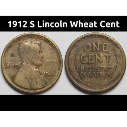 1912 S Lincoln Wheat Cent - antique San Francisco mintmark better date penny