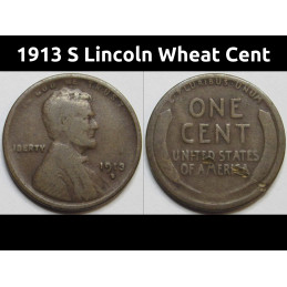 1913 S Lincoln Wheat Cent - antique San Francisco mintmark lower mintage wheat penny