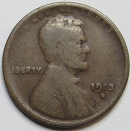 1913 S Lincoln Wheat Cent - antique San Francisco mintmark lower mintage wheat penny