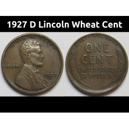 1927 D Lincoln Wheat Cent - higher grade well detailed Denver mintmark wheat penny