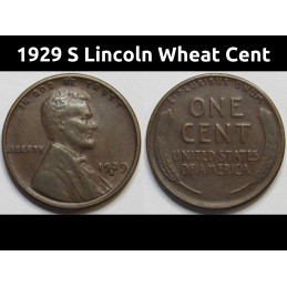 1929 S Lincoln Wheat Cent - antique San Francisco mintmark higher grade penny