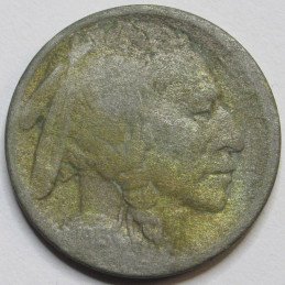 1913 D Buffalo Nickel - Type 1 - antique raised mound Denver mintmark bison nickel