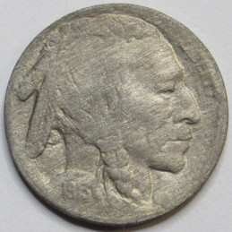 1913 S Buffalo Nickel - Type 1 - antique raised mound American bison nickel