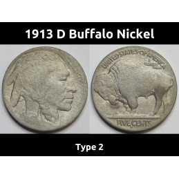 1913 D Buffalo Nickel - Type 2 - antique key date American bison nickel