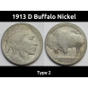 1913 D Buffalo Nickel - Type 2 - antique key date American bison nickel