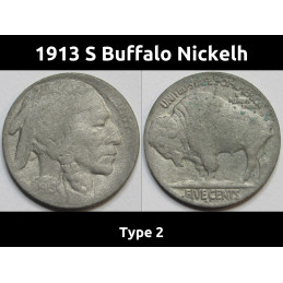 1913 S Buffalo Nickel - Type 2 - key date American bison nickel