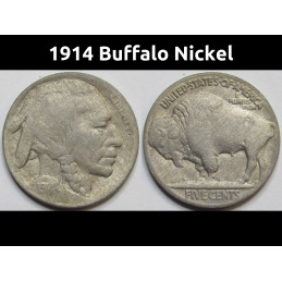 1914 Buffalo Nickel - antique early date American bison nickel