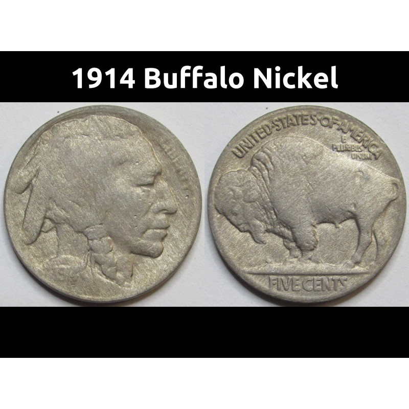 1914 Buffalo Nickel - antique early date American bison nickel 1914 Buffalo Nickel - antique early date American bison nickel
