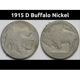 1915 D Buffalo Nickel - antique Denver mintmark American bison coin