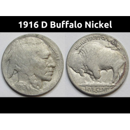 1916 D Buffalo Nickel - antique Denver mintmark American bison nickel