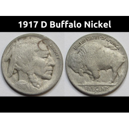 1917 D Buffalo Nickel - antique Denver mintmark American bison coin