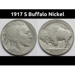 1917 S Buffalo Nickel - antique San Francisco mintmark American bison coin