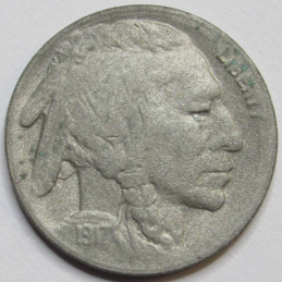 1917 S Buffalo Nickel - antique San Francisco mintmark American bison coin