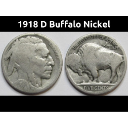 1918 D Buffalo Nickel - antique better date Denver mintmark American bison coin