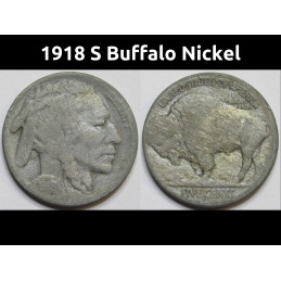1918 S Buffalo Nickel - antique San Francisco mintmark American bison coin