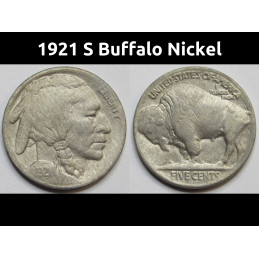 1921 S Buffalo Nickel - antique key date San Francisco mintmark bison nickel