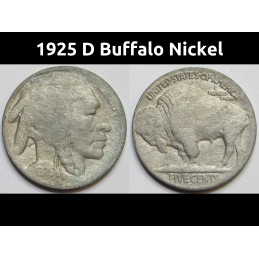 1925 D Buffalo Nickel - antique Denver mintmark American bison coin