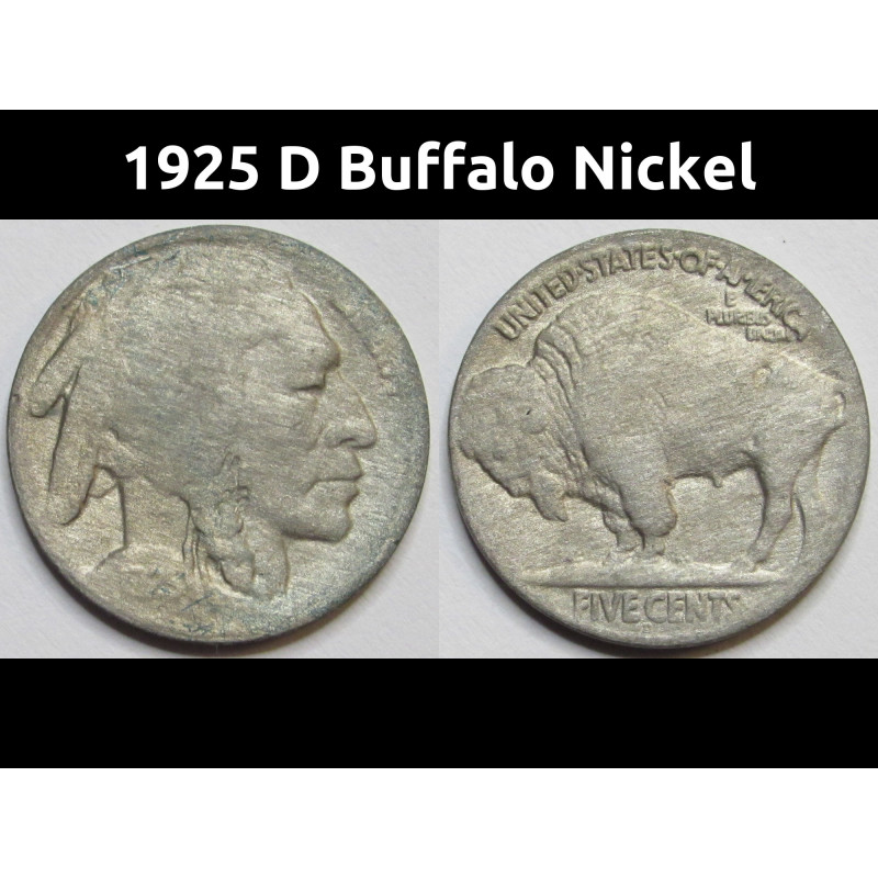 1925 D Buffalo Nickel - antique Denver mintmark American bison coin 1925 D Buffalo Nickel - antique Denver mintmark American bison coin