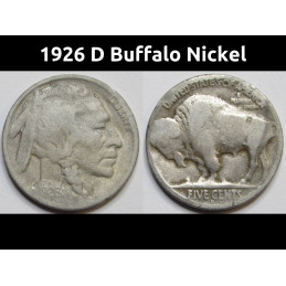 1926 D Buffalo Nickel - antique Denver mintmark American bison coin