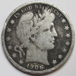 1906 D Barber Half Dollar - antique Denver mintmark American silver half dollar