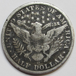 1906 D Barber Half Dollar - antique Denver mintmark American silver half dollar