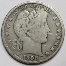 1908 D Barber Half Dollar - antique Denver mintmark American silver half
