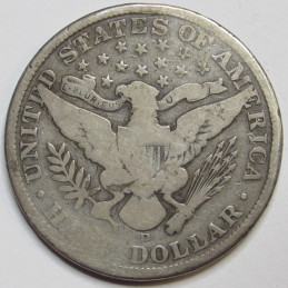 1908 D Barber Half Dollar - antique Denver mintmark American silver half