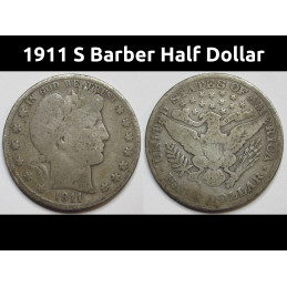 1911 S Barber Half Dollar - antique San Francisco mintmark American silver half