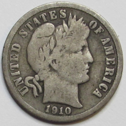 1910 D Barber Dime - better condition antique Denver mintmark silver dime