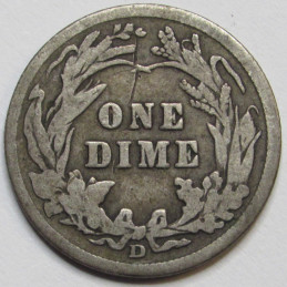 1910 D Barber Dime - better condition antique Denver mintmark silver dime