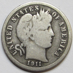 1911 Barber Dime - antique better condition silver American dime