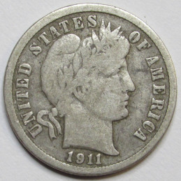 1911 D Barber Dime - antique Denver mintmark American silver dime