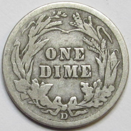1911 D Barber Dime - antique Denver mintmark American silver dime