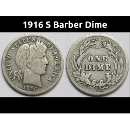 1916 S Barber Dime - antique San Francisco mintmark silver dime