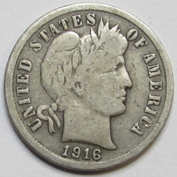 1916 S Barber Dime - antique San Francisco mintmark silver dime