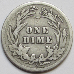 1916 S Barber Dime - antique San Francisco mintmark silver dime
