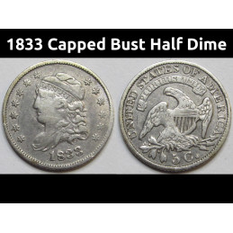 1833 Capped Bust Half Dime - antique early date American small silver coin