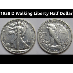 1938 D Walking Liberty Half Dollar - antique better condition American silver half